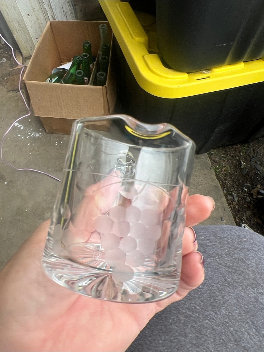 Vintage Etched Glass Creamer Pitcher - Clear - Picture 2 of 2